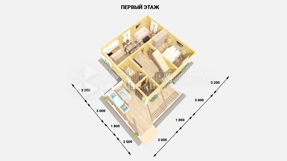 Планировка каркасного дома ДЧ-204: кухня-гостиная 22,3 м², пять спален от 9,7 до 13,4 м², санузел 4,6 м², санузел 5,6 м², холл 12,7 м²