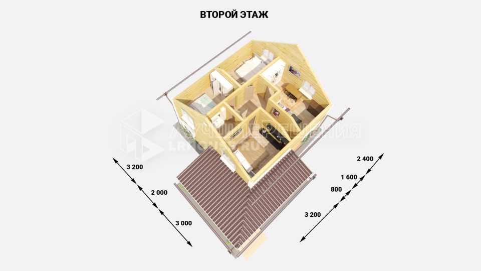 Планировка каркасного дома ДЧ-204: кухня-гостиная 22,3 м², пять спален от 9,7 до 13,4 м², санузел 4,6 м², санузел 5,6 м², холл 12,7 м²