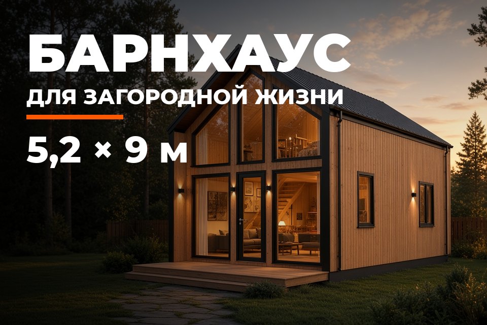 Стильный барнхаус 9×5,2 — видеообзор дома для загородной жизни